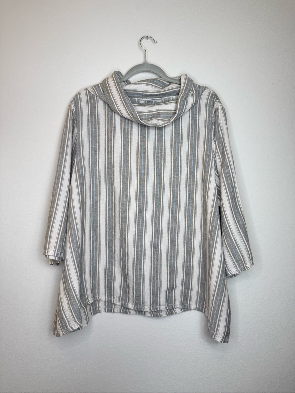 Bryn Walker Size Large Etta 100% Linen Striped Cowl Neck Top Boxy Lagenlook